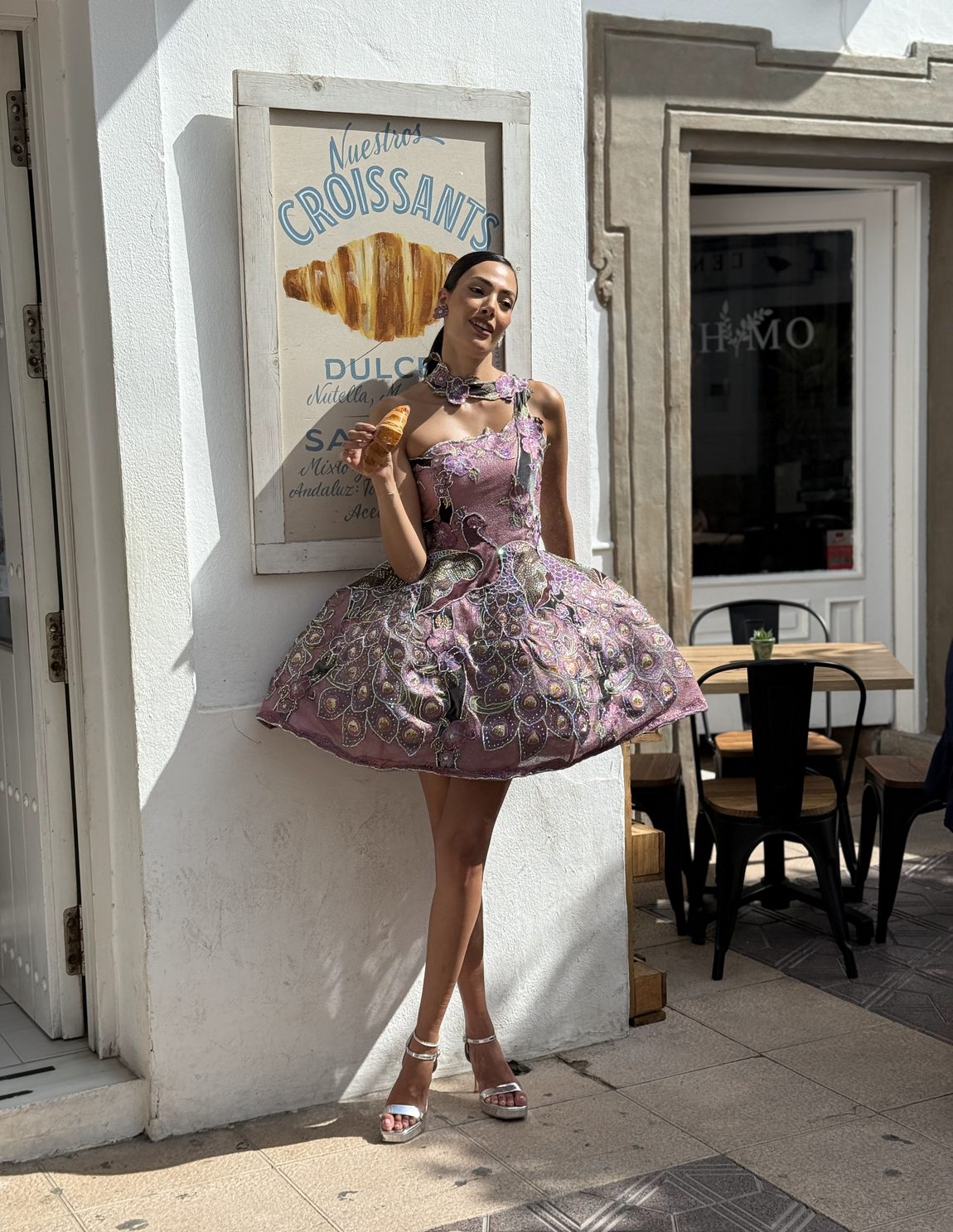 Structured mini dress with embroidery
